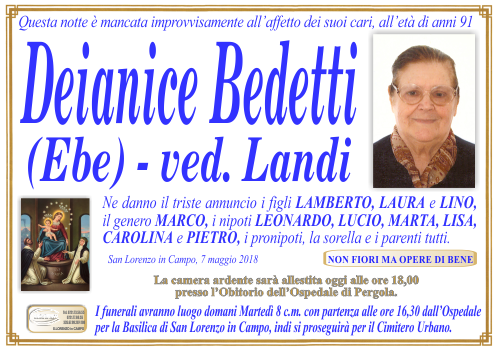 manifesto funebre di Bedetti Deianice