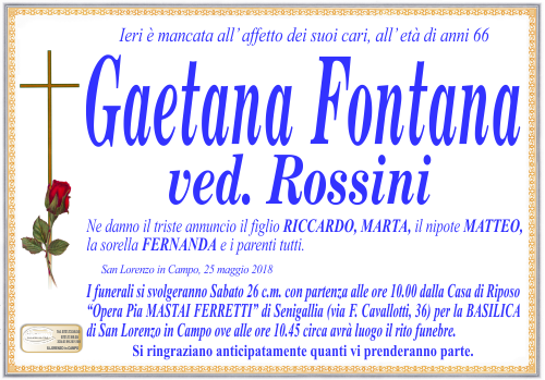 manifesto funebre di Fontana Gaetana