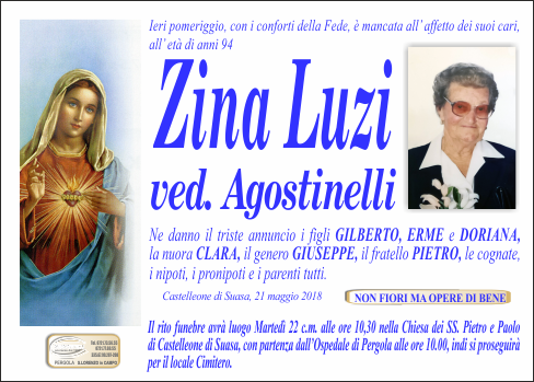 manifesto funebre di Luzi Zina