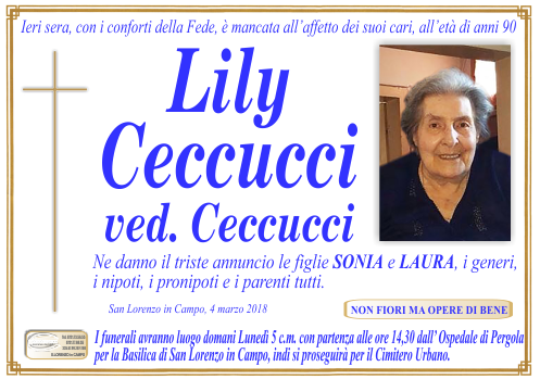 manifesto funebre di Ceccucci Lily