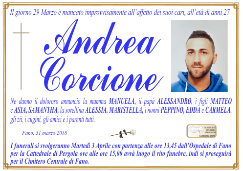 manifesto funebre di Corcione Andrea