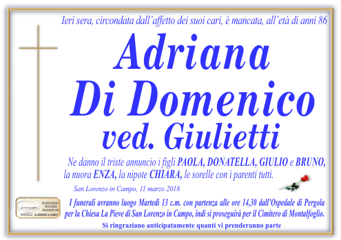 manifesto funebre di Di Domenico Adriana