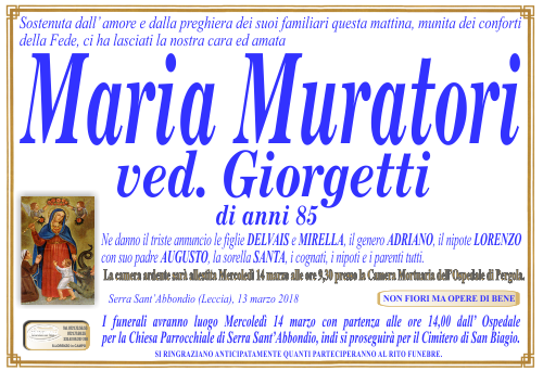 manifesto funebre di Muratori Maria