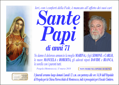 manifesto funebre di Papi Sante