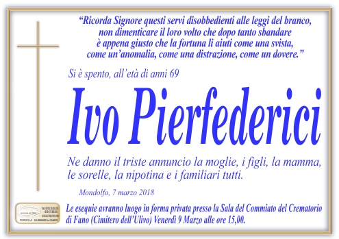 manifesto funebre di Pierfederici Ivo