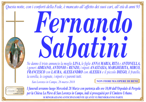 manifesto funebre di Sabatini Fernando