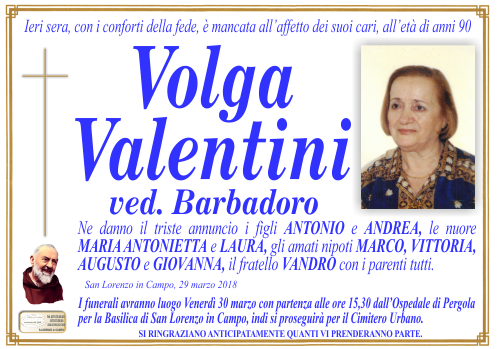 manifesto funebre di Valentini Volga