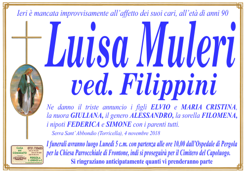 manifesto funebre di Muleri Luisa