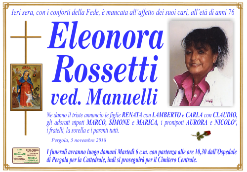 manifesto funebre di Rossetti Leonora