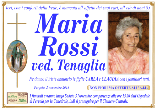 manifesto funebre di Rossi Maria