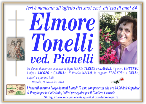 manifesto funebre di Tonelli Elmore