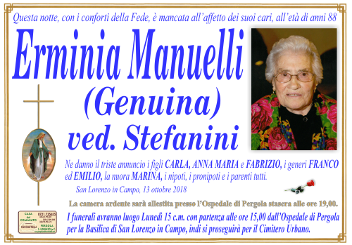 manifesto funebre di Manuelli Erminia