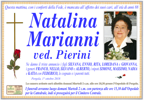 manifesto funebre di Marianni Natalina