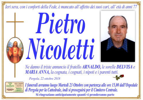 manifesto funebre di Nicoletti Pietro