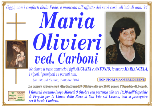 manifesto funebre di Olivieri Maria