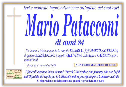 manifesto funebre di Patacconi Mario