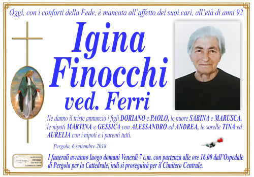 manifesto funebre di Finocchi Igina