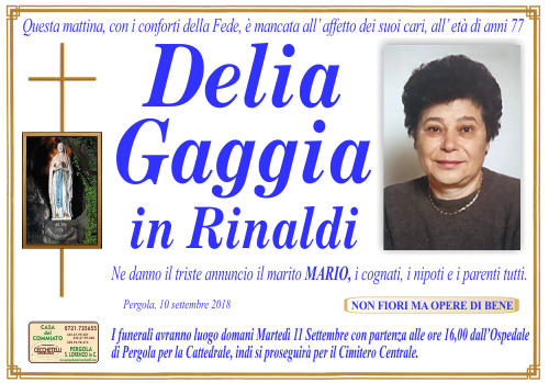 manifesto funebre di Gaggia Delia