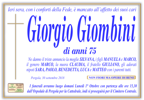 manifesto funebre di Giombini Giorgio