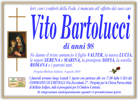 manifesto funebre di Bartolucci Vito