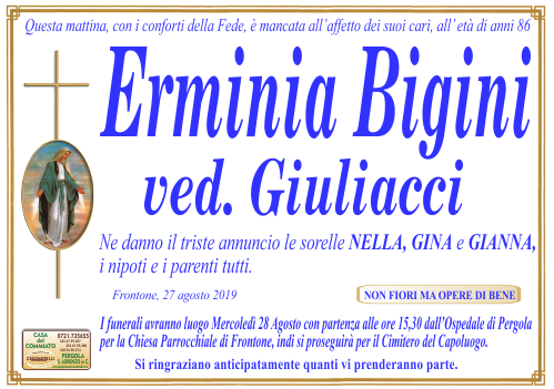 manifesto funebre di Bigini Erminia