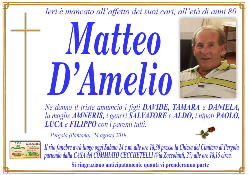 manifesto funebre di Damelio Matteo
