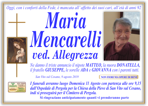 manifesto funebre di Mencarelli Maria