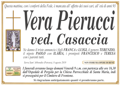 manifesto funebre di Pierucci Vera