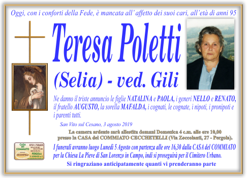 manifesto funebre di Poletti Teresa
