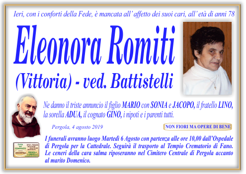 manifesto funebre di Romiti Eleonora