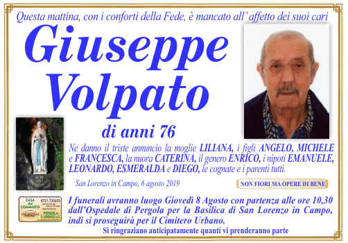 manifesto funebre di Volpato Giuseppe