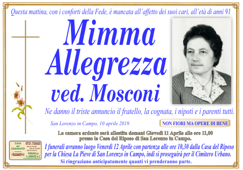 manifesto funebre di Allegrezza Mimma