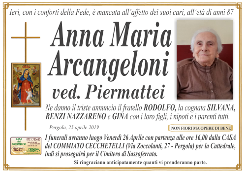manifesto funebre di Arcangeloni Anna Maria