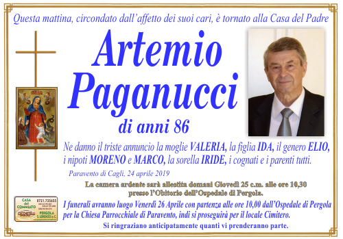 manifesto funebre di Paganucci Artemio