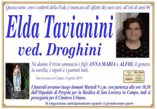 manifesto funebre di Tavianini Elda