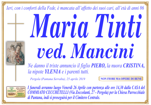 manifesto funebre di Tinti Maria