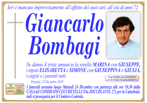 manifesto funebre di Bombagi Giancarlo