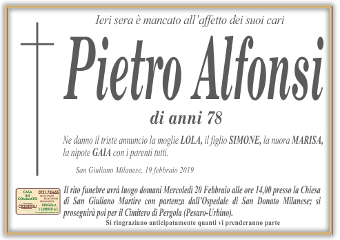 manifesto funebre di Alfonsi Pietro