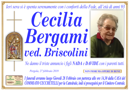 manifesto funebre di Bergami Cecilia