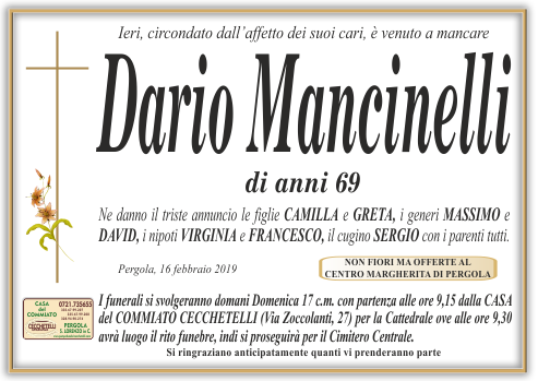 manifesto funebre di Mancinelli Dario
