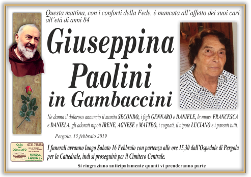 manifesto funebre di Paolini Giuseppina