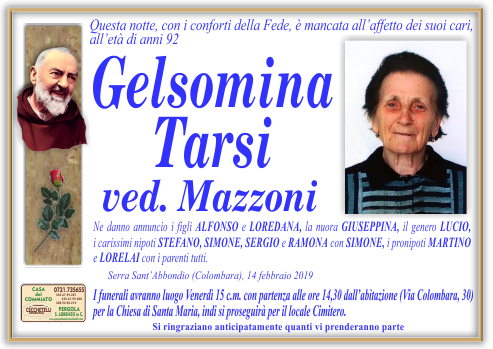 manifesto funebre di Tarsi Gelsomina