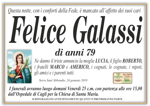 manifesto funebre di Galassi Felice