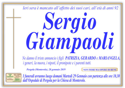 manifesto funebre di Giampaoli Sergio