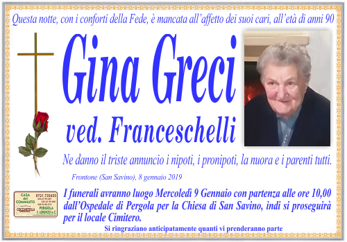 manifesto funebre di Greci Gina