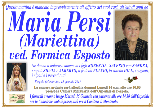 manifesto funebre di Persi Maria