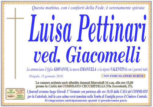 manifesto funebre di Pettinari Luisa