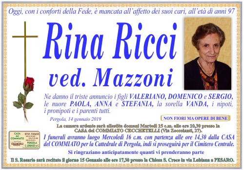 manifesto funebre di Ricci Rina