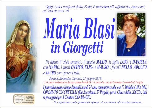 manifesto funebre di Blasi Maria