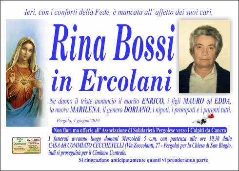 manifesto funebre di Bossi Rina